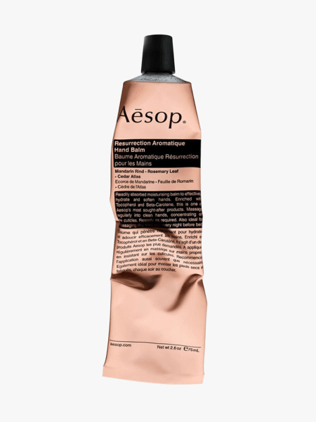 Aesop Resurrection Aromatique Hand Balm in branded tube component on a light gray background